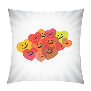 Personality  Colorful Happy Smiling Kids As Hearts- Simple Vector Graphic Pillow Covers