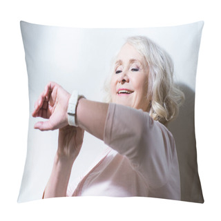 Personality  Senior Woman With Smartwatch Pillow Covers