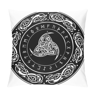 Personality  Triple Horn Of Odin Decorated With Scandinavian Ornaments And Runes Pillow Covers