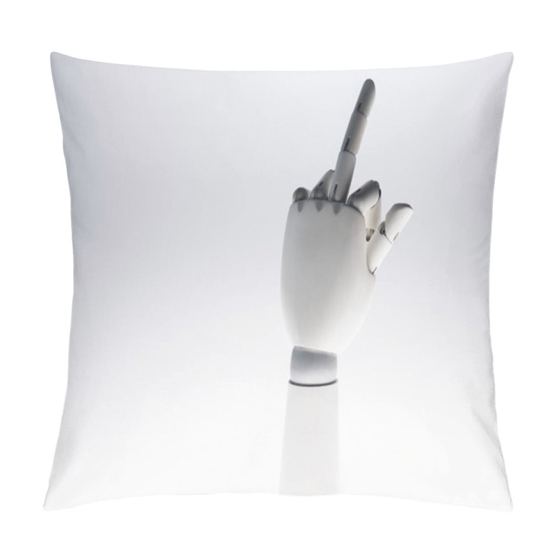 Personality  Robot Hand Showing Middle Finger Isolated On Grey Pillow Covers