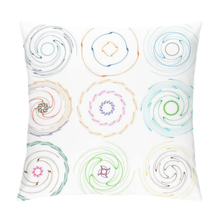 Personality  Set Of Mottled, Multi Color And Colorful Spiral, Swirl, Twirl Shapes. Vortex, Whorl Shape With Rotation, Spin, Coiling Distortion Effect Pillow Covers