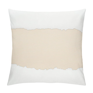 Personality  Ripped White Textured Paper With Copy Space On Ivory Striped Background  Pillow Covers