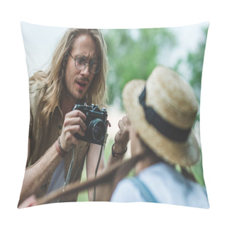 Personality  Man Taking Photo Of Woman Pillow Covers