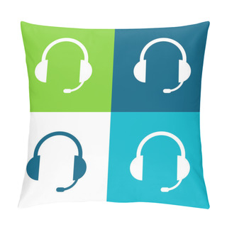 Personality  Audio Headset Of Auriculars With Microphone Included Flat Four Color Minimal Icon Set Pillow Covers