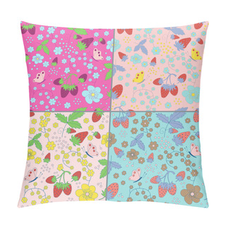 Personality  Set Of Seamless Strawberry Patterns  Pillow Covers