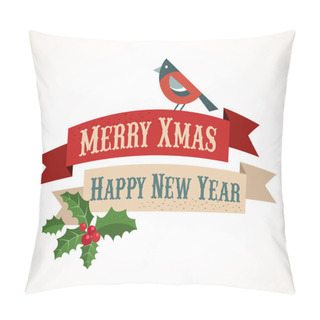 Personality  Christmas Background With Birds And Holly Leafs Pillow Covers