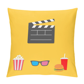 Personality  Open Movie Clapper Board 3D Glasses Popcorn Soda Hamburger Template Icon. Pillow Covers