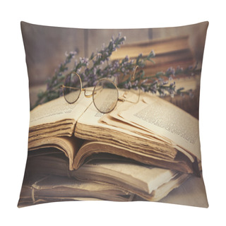 Personality  Old Books Open On Wooden Table Pillow Covers