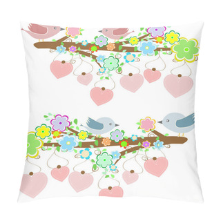 Personality  Cards With Couples Of Birds Sitting On Branches With Hanging Hearts Pillow Covers