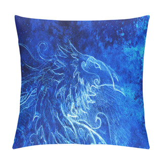 Personality  Drawing Of Ornamental Dragon. Computer Collage And Blue Color Structure. Winter Effect. Pillow Covers