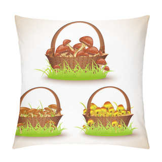 Personality  Baskets With Mushrooms, Vector Illustration  Pillow Covers