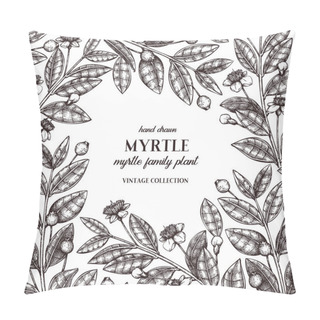 Personality  Vector Myrtle Tree Design. Hand Sketched Floral Illustration. Botanical Frame With Berries, Flowers And Leaves. Vintage Wedding Template Pillow Covers