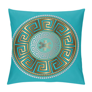 Personality  Ancient Round Ornament. Vector Gold Meander Pattern Pillow Covers