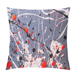 Personality  Picture Painted Using The Technique Of Dripping. Mixing Different Colors Red White Black. Lines And Spots. Horizontal Orientation. Pillow Covers