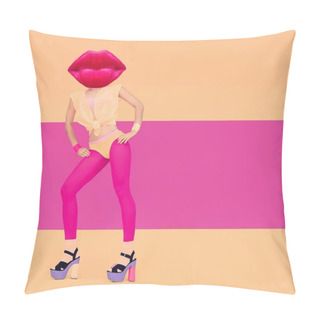 Personality  Contemporary Art Collage. Lady Pink Lips. Makeup Lipstick Concep Pillow Covers