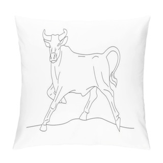 Personality  Linear Illustration Of Ox In Beautiful Pose, Line Hand Drawn Graphic Sketch, Year Of Ox Graphic Black Line Pillow Covers