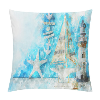 Personality  Watercolor Style And Abstract Image Of Nautical Concept With Old Boat. Pillow Covers