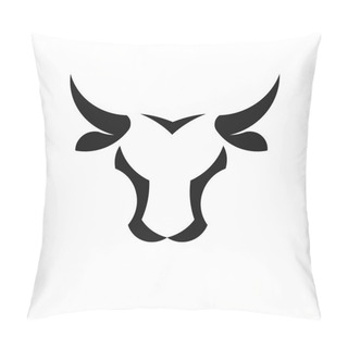 Personality  Abstract Simple Bull Head Vector Logo Concept Illustration, Buffalo Head Logo,Taurus Head Logo.  Bull Animal Logo Sign, Pillow Covers