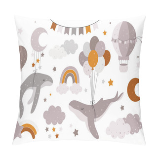 Personality  Hand Drawn Collection With Whales, Balloons, Clouds, Rainbows, Stars, Hot Air Balloon, Bunting For Nursery Decoration. Perfect For Baby Shower, Birthday, Children's Party, Clothing Prints, Greeting Cards Pillow Covers