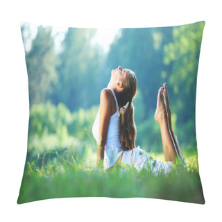 Personality  Yoga Woman On Green Park Background Pillow Covers