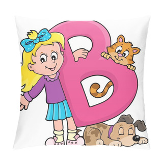 Personality  Girl And Pets With Letter B Pillow Covers