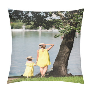 Personality  Mother And Daughter Walking At Riverside Pillow Covers