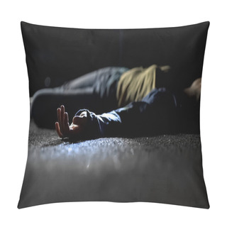 Personality  Body Of Woman Lying On Ground, Contract Killing, Revenge Or Robbery, Horror Pillow Covers