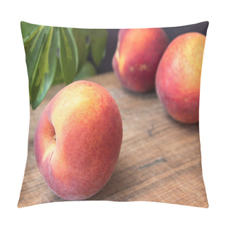 Personality  Fresh Peaches On A Wooden Cutting Board. Pillow Covers