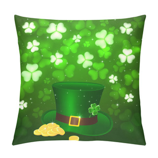 Personality  Patrick Day Background With Clover And Hat Leprechauns Pillow Covers