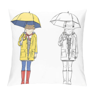 Personality  Frog In Yellow Raincoat, Pillow Covers