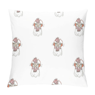 Personality  Seamless Pattern With Funny Roosters Listening Music Through Headphones, Hand Drawn Cartoon Graphic Vector Pattern Pillow Covers