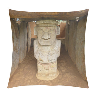 Personality  Ancient Religious Monument And Megalithic Precolumbian Sculpture In San Agustn Archaeological Park, Colombia, Stone Statues UNESCO WORLD HERITAGE. Pillow Covers