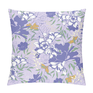 Personality  Floral Vintage Texture For Fabric. Ornament Of Flowers And Leaves On A Purple Background. Vintage Texture For Decoration Of Fabric, Tile And Paper And Wallpaper On The Wall. Pillow Covers