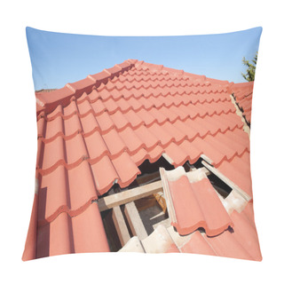 Personality  Damaged Red Tile Roof Construction House Pillow Covers