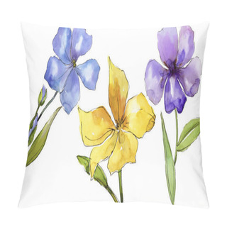 Personality  Watercolor Colorful Flax Flowers. Floral Botanical Flower. Isolated Illustration Element. Aquarelle Wildflower For Background, Texture, Wrapper Pattern, Frame Or Border. Pillow Covers