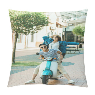 Personality  Young Couple Riding Scooter  Pillow Covers