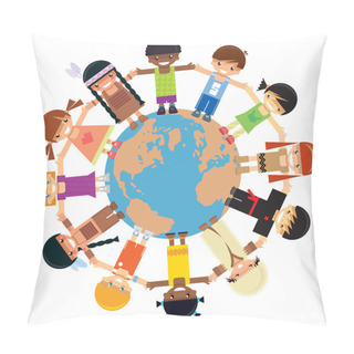 Personality  Many Children Holding Their Hands Around Earth Pillow Covers
