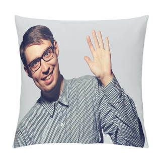 Personality  Funny Young Man Wearing Glasses Say Hello Pillow Covers