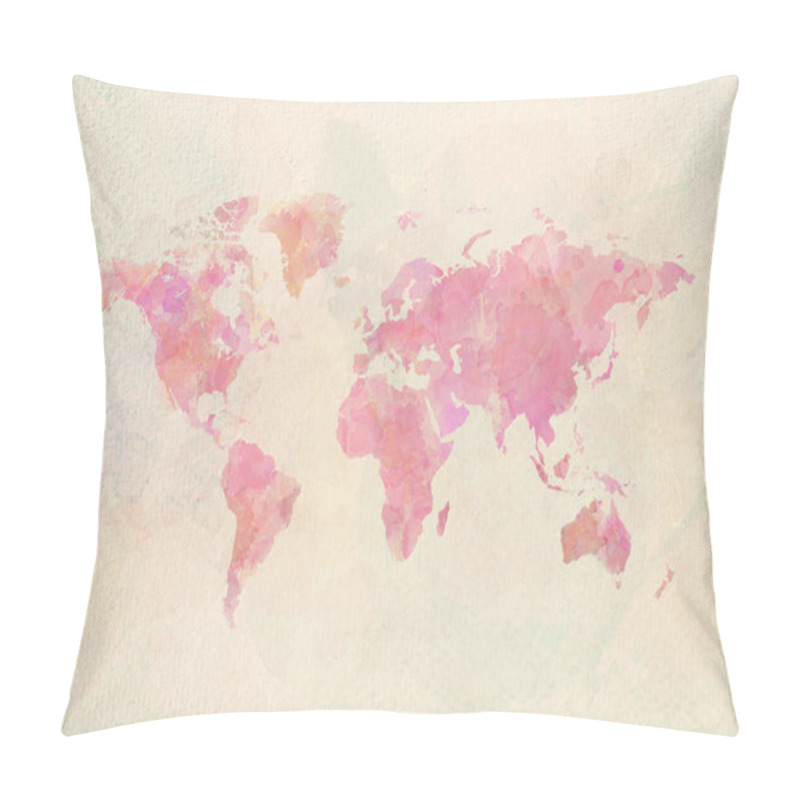 Personality  Watercolor Vintage World Map In Pink Colors On Paper Texture. Colorful Artistic Image Of Earths Lands Pillow Covers