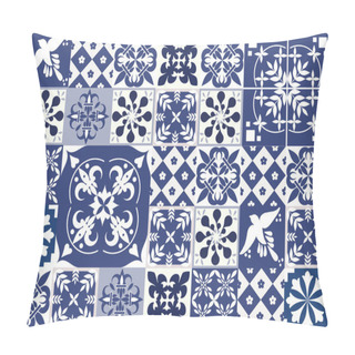 Personality  Blue Portuguese Tiles Pattern - Azulejos Vector, Fashion Interior Design Tiles  Pillow Covers