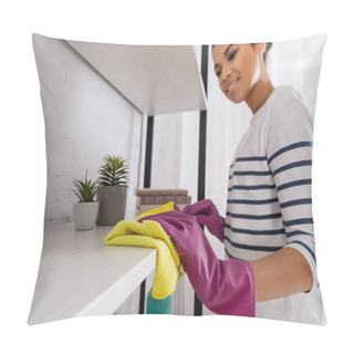 Personality  Burred African American Woman Cleaning Cupboard With Rag  Pillow Covers
