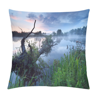 Personality  Misty Sunrise On River With Old Tree In Water Pillow Covers