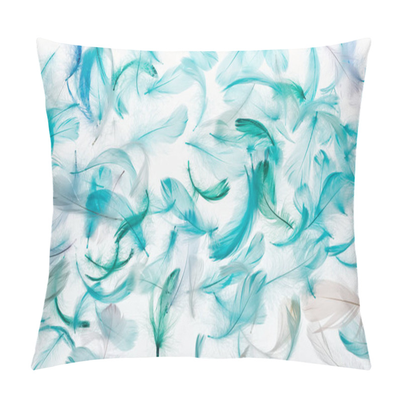 Personality  seamless background with green, grey and turquoise feathers isolated on white pillow covers