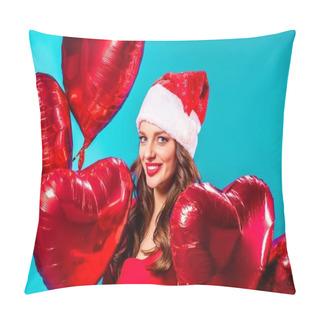 Personality  Girl In Santa Hat With Balloons Pillow Covers