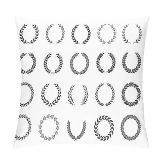 Personality  Set Of Different Black And White Silhouette Circular Laurel Foliate, Wreaths Depicting An Award, Achievement, Heraldry, Nobility, Emblem. Vector Illustration. Pillow Covers