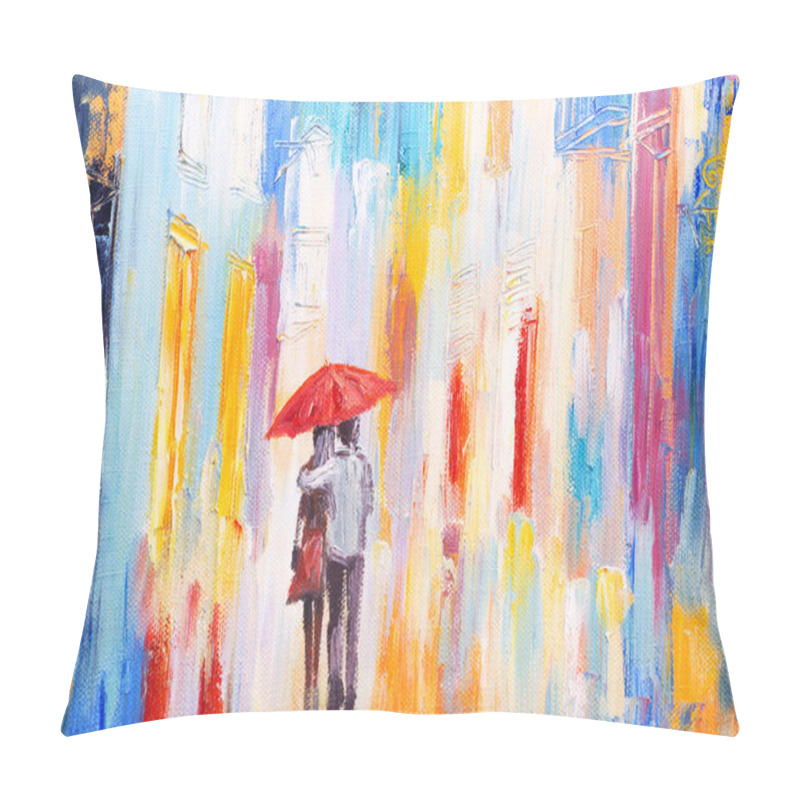 Personality  Couple Is Walking In The Rain Under An Umbrella, Abstract Colorful Oil Painting Pillow Covers