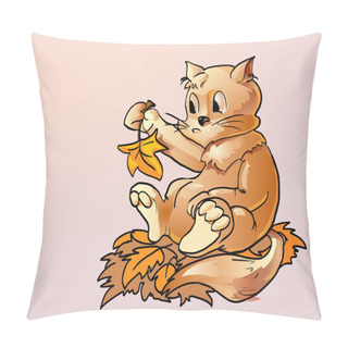 Personality  Surprised Cat With Autumn Leaves. Vector Illustration. Pillow Covers