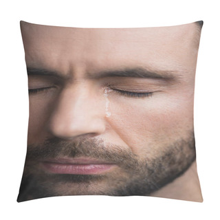 Personality  Portrait Of Handsome Depressed Man Crying With Closed Eyes Pillow Covers