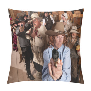 Personality  Group Of Cowboys Point Guns In Bar Pillow Covers