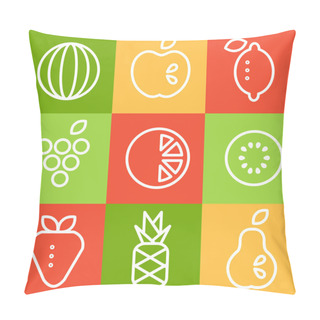 Personality  Fruits In Line Art Style. Vector Illustrations Set. Pillow Covers